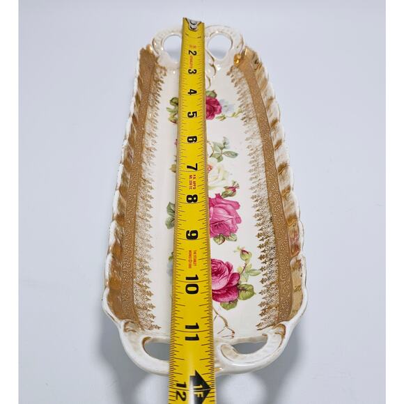 Antique Celery Tray Made in Germany Gold Trim Hand Painted Roses - Picture 7 of 7